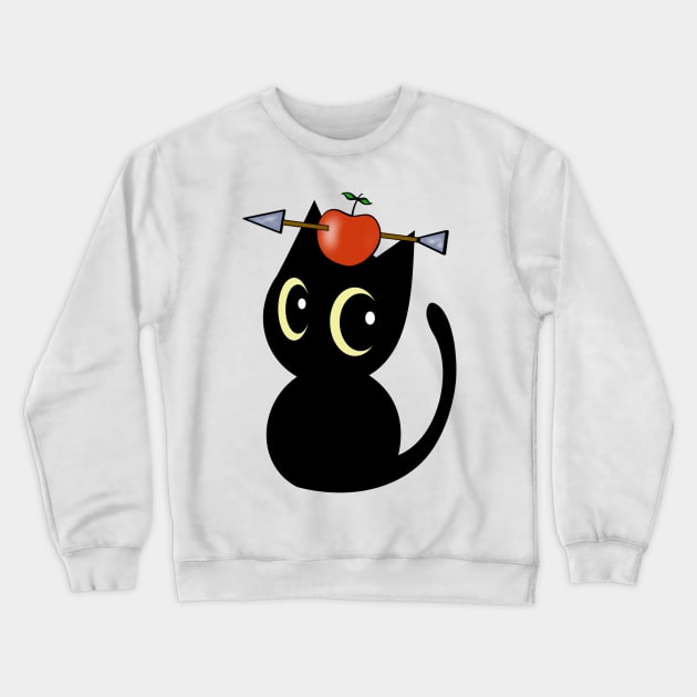 Funny Black cat is playing william tell with an apple and arrow Crewneck Sweatshirt by Pet Station